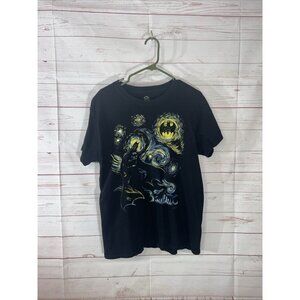 Batman Gotham City Large Black T-Shirt Bat Signal Van Gogh Starry Night Style